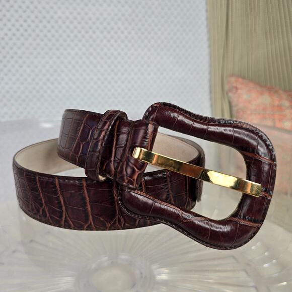 Lake Shore Drive Croc Embossed Leather Belt 90s Vintage Size S/M | 28"-32" Waist - Picture 1 of 8